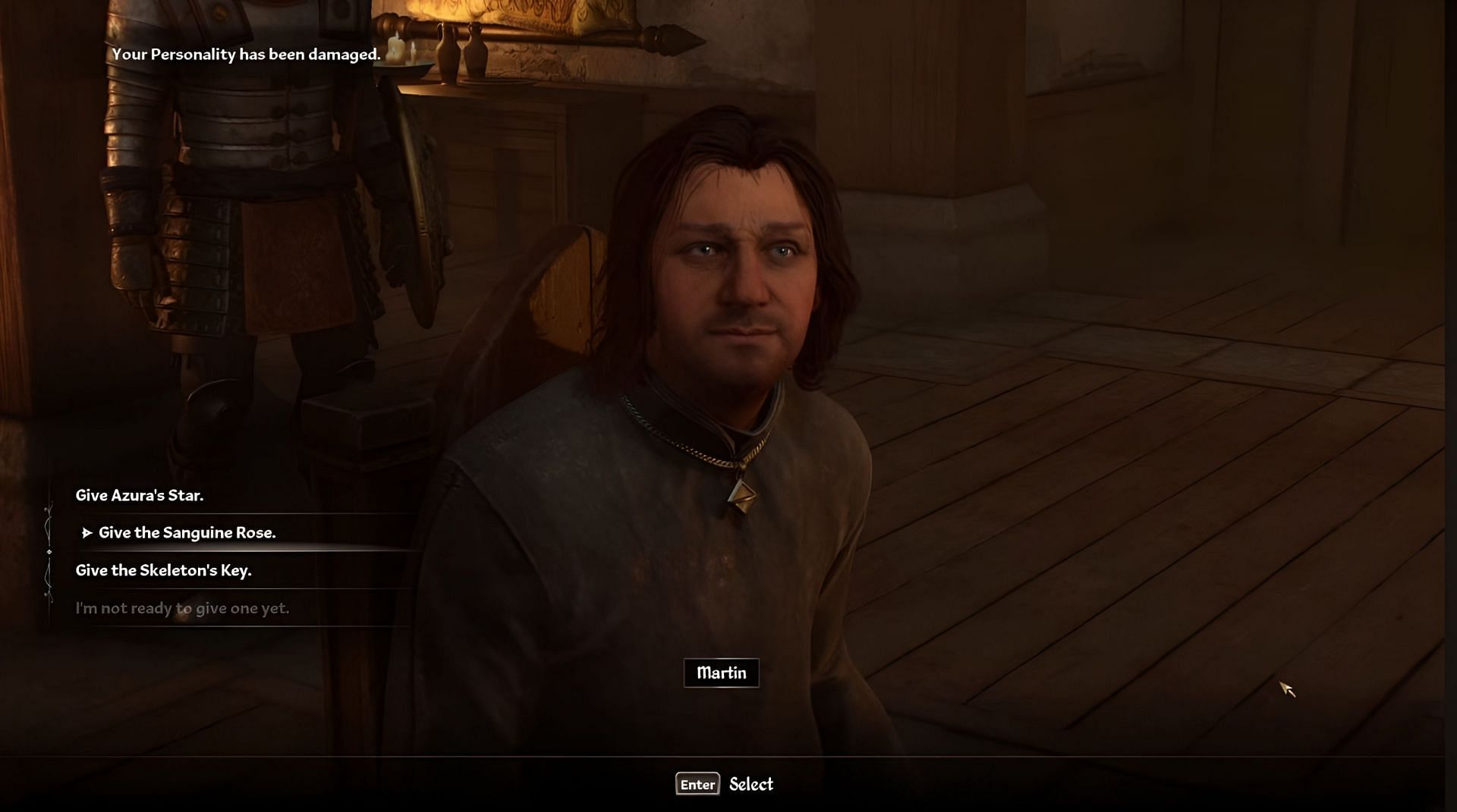 Giving Martin the Sanguine Rose will complete the Blood of the Daedra quest (Image via Bethesda || YouTube/@Kibbles Gaming)